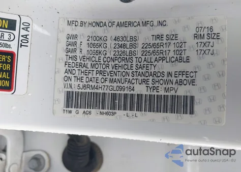 2016 Honda Cr-V Ex-L from USA, damaged, VIN 5J6RM4H77GL099164